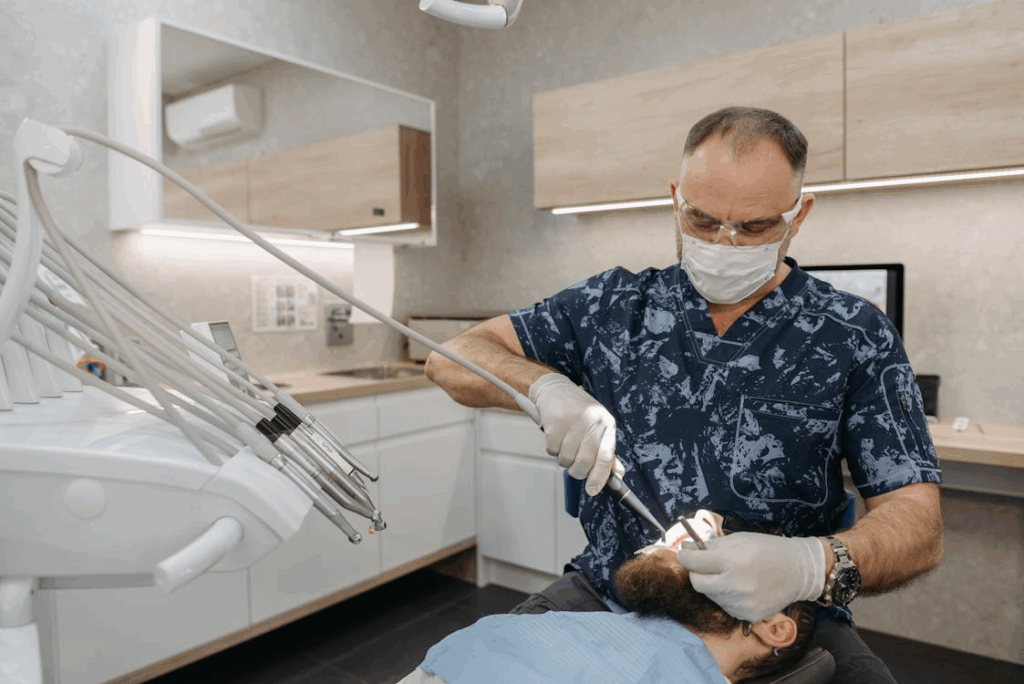 a dental professional performing a quality dental cleaning